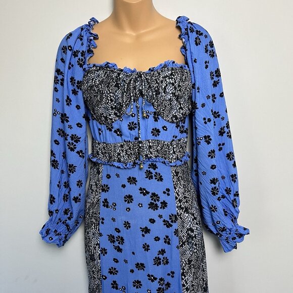 Free People Tigerlily Maxi Dress sz L Long Sleeve Milkmaid Babydoll Patchwork - Picture 3 of 7